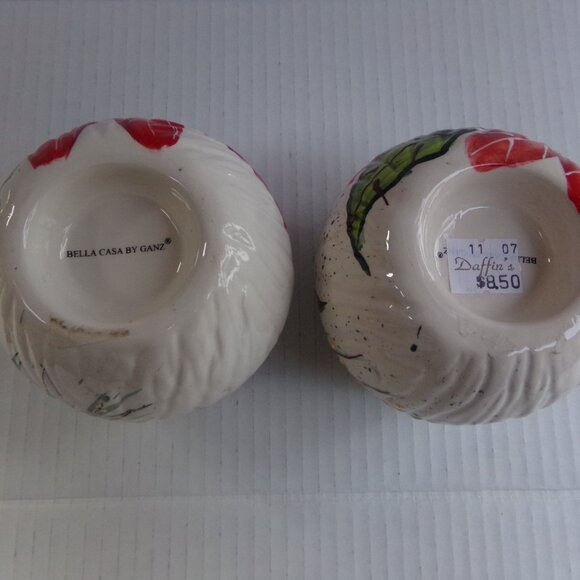 Vintage Christmas Bella Casa Ganz Ceramic Taper Candle Holders Poinsettia Shiny - Picture 14 of 15